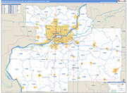 Davenport-Moline-Rock Island Metro Area Wall Map Basic Style